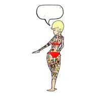cartoon bikini girl covered in tattoos with speech bubble N10