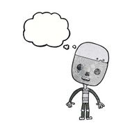 cartoon sad robot with speech bubble N11