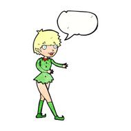 cartoon christmas elf woman with speech bubble N11