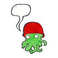 cartoon alien head wearing hat with speech bubble N11
