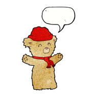 cartoon teddy bear in hat and scarf with speech bubble N3