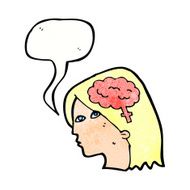 cartoon female head with brain symbol speech bubble N21