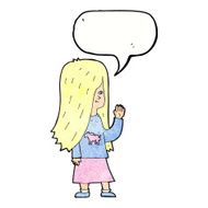 cartoon girl with pony shirt waving speech bubble N10