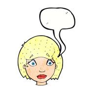 cartoon worried female face with speech bubble N10