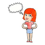 cartoon happy woman with hands on hips speech bubble N21