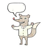 cartoon happy wolf wearing shirt with speech bubble N7