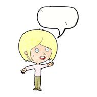 cartoon happy girl waving with speech bubble N10