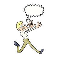 cartoon man running away with speech bubble N9
