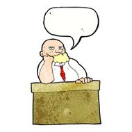 cartoon bored man at desk with speech bubble N11