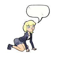 cartoon woman on hands and knees with speech bubble N11