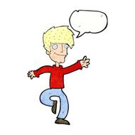 cartoon happy man dancing with speech bubble N40