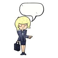 cartoon businesswoman pointing with speech bubble N11