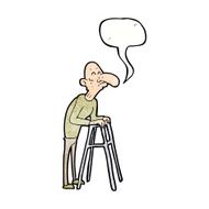 cartoon old man with walking frame speech bubble N11