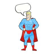 cartoon superhero with speech bubble N25