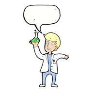 cartoon happy scientist with speech bubble N10
