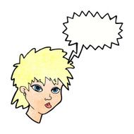 cartoon curious girl with speech bubble N11