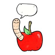 cartoon apple with worm speech bubble N51