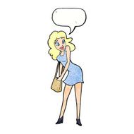 cartoon woman looking in handbag with speech bubble N9