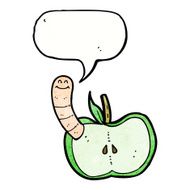 cartoon apple with worm speech bubble N53
