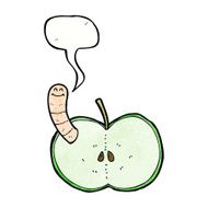 cartoon apple with worm speech bubble N54