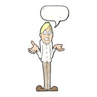 cartoon man shrugging shoulders with speech bubble N41