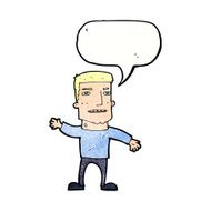cartoon waving stressed man with speech bubble N11