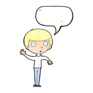 cartoon waving boy with speech bubble N21