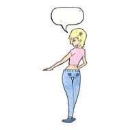 cartoon pretty girl in jeans and tee with speech bubble N11