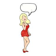 cartoon pretty woman in cocktail dress with speech bubble N11