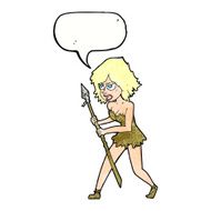 cartoon cave girl with speech bubble N11