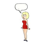 cartoon surprised woman in short dress with speech bubble N11