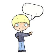 cartoon happy boy pointing with speech bubble N21