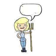 cartoon happy farmer girl with speech bubble N11
