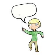 cartoon boy pointing with speech bubble N31