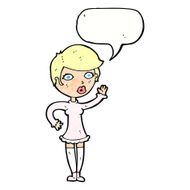 cartoon pretty woman waving with speech bubble N90