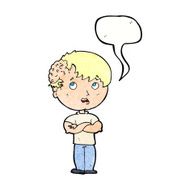 cartoon boy with growth on head speech bubble N40