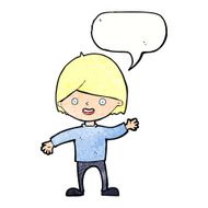 cartoon waving boy with speech bubble N22