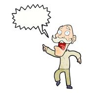 cartoon frightened old man with speech bubble N36