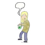 cartoon hippie man with bag of weed speech bubble N10