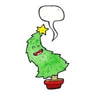 cartoon dancing christmas tree with speech bubble N21