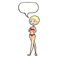 cartoon retro woman in bikini with speech bubble N9
