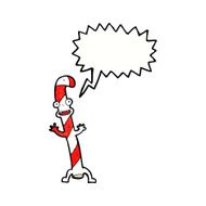 cartoon dancing christmas candy cane with speech bubble N20