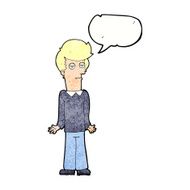 cartoon bored man shrugging shoulders with speech bubble N11