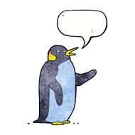 cartoon penguin waving with speech bubble N6
