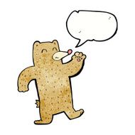 cartoon waving bear with speech bubble N5