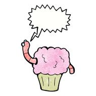 cartoon worm in cupcake with speech bubble N11