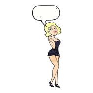 cartoon attractive woman in short dress with speech bubble N10