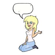 cartoon pretty girl waving with speech bubble N30
