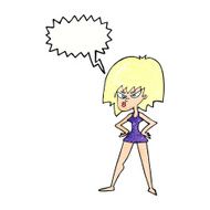 cartoon angry woman in dress with speech bubble N11