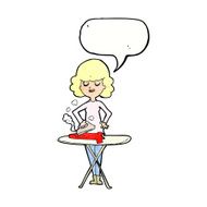 cartoon woman ironing with speech bubble N10